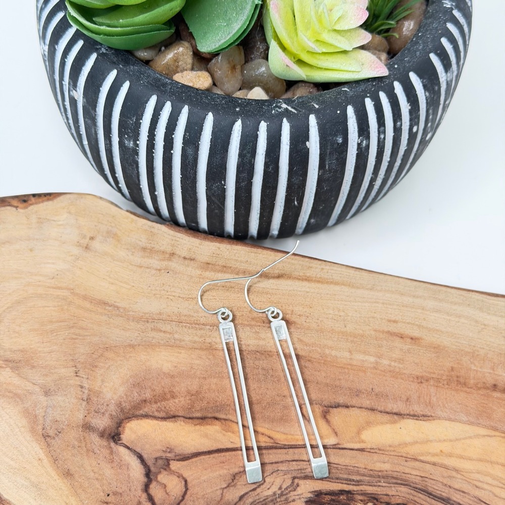 Drop Earrings Womens Silver Copperโ Geometric Minimalist Linear OS
